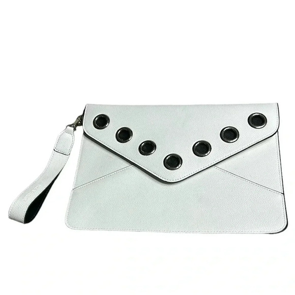 white slim purse wristlet ,grommets,envelope pouch wristlet , clutch, - Picture 4 of 17